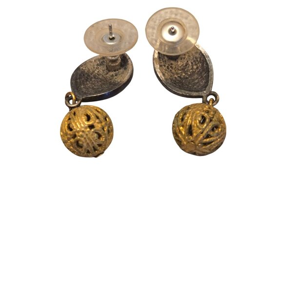 Vintage Black Gold Drop Earrings Filigree Teardrop - Picture 3 of 3